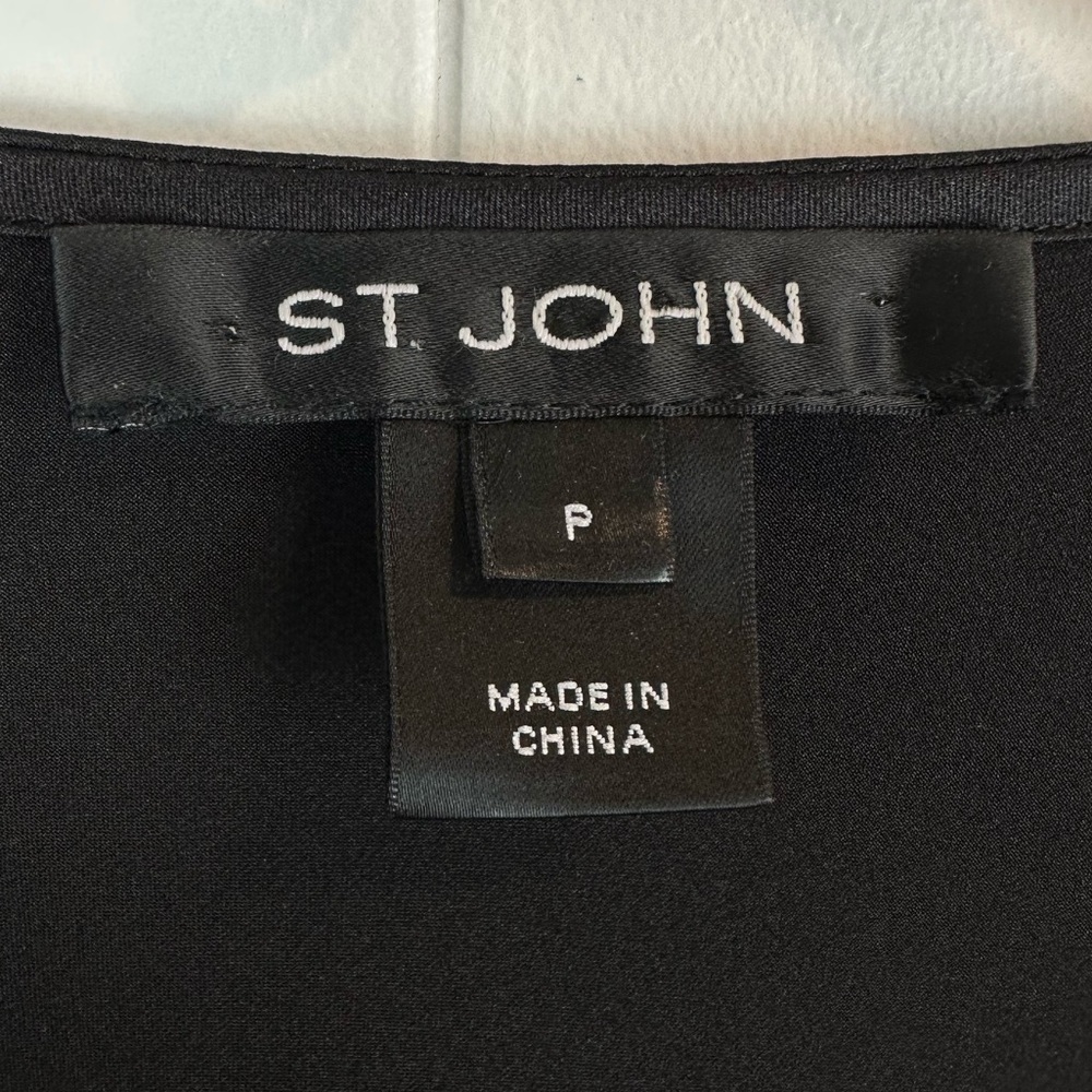 St. John Silk Black Drape Bow Blouse Top Sz S - Picture 3 of 11